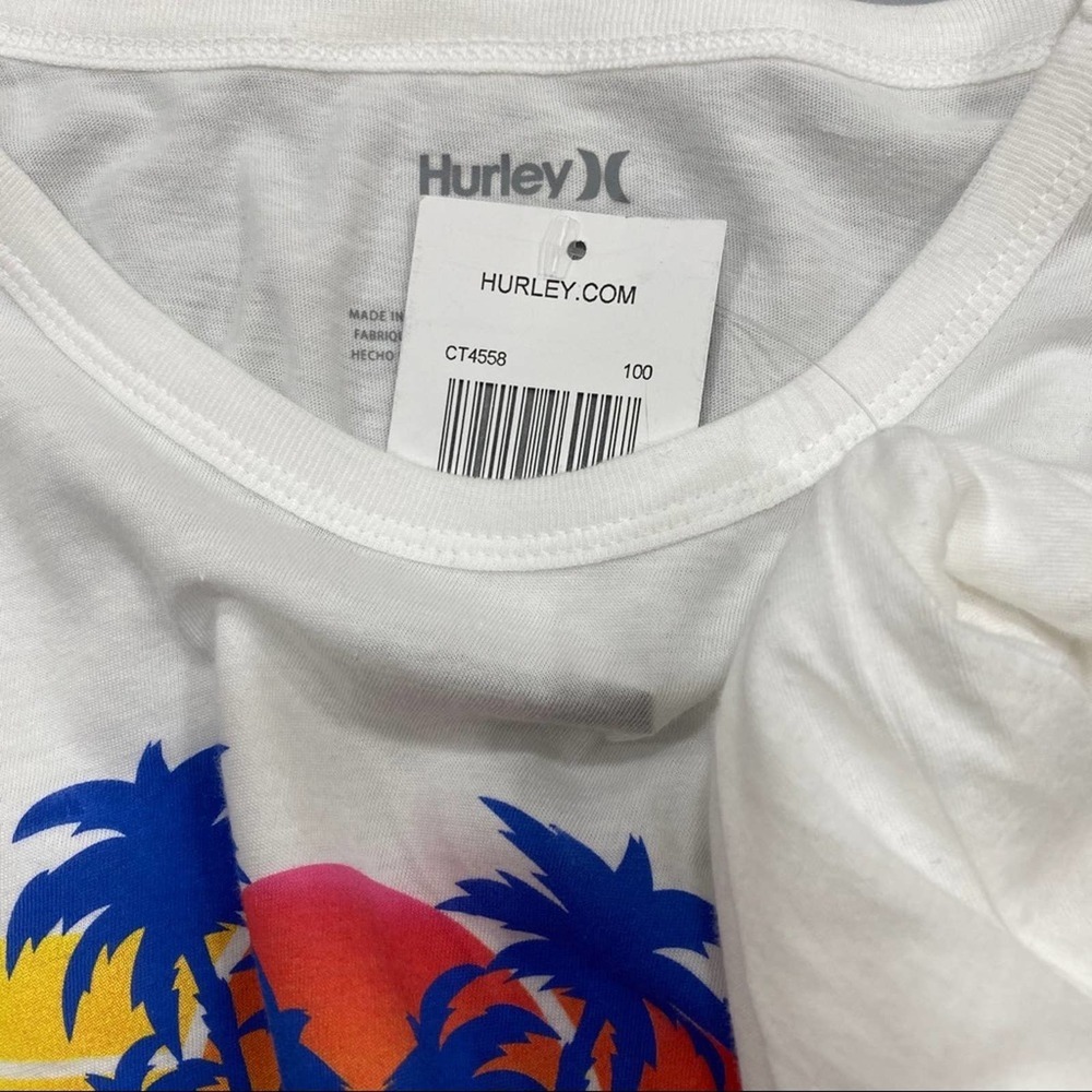 HURLEY WOMENS WHITE GRAPHIC CREW NECK LONG-SLEEVE CROP TOP* SIZE XS - Picture 2 of 7